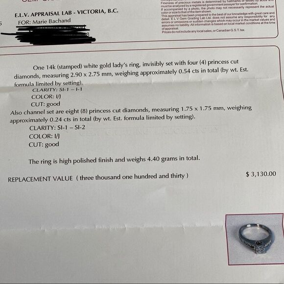 14K WG 1.00 Carat Square Cut Diamond Engagement Ring w/ $3,500 Appraisal - Picture 10 of 11